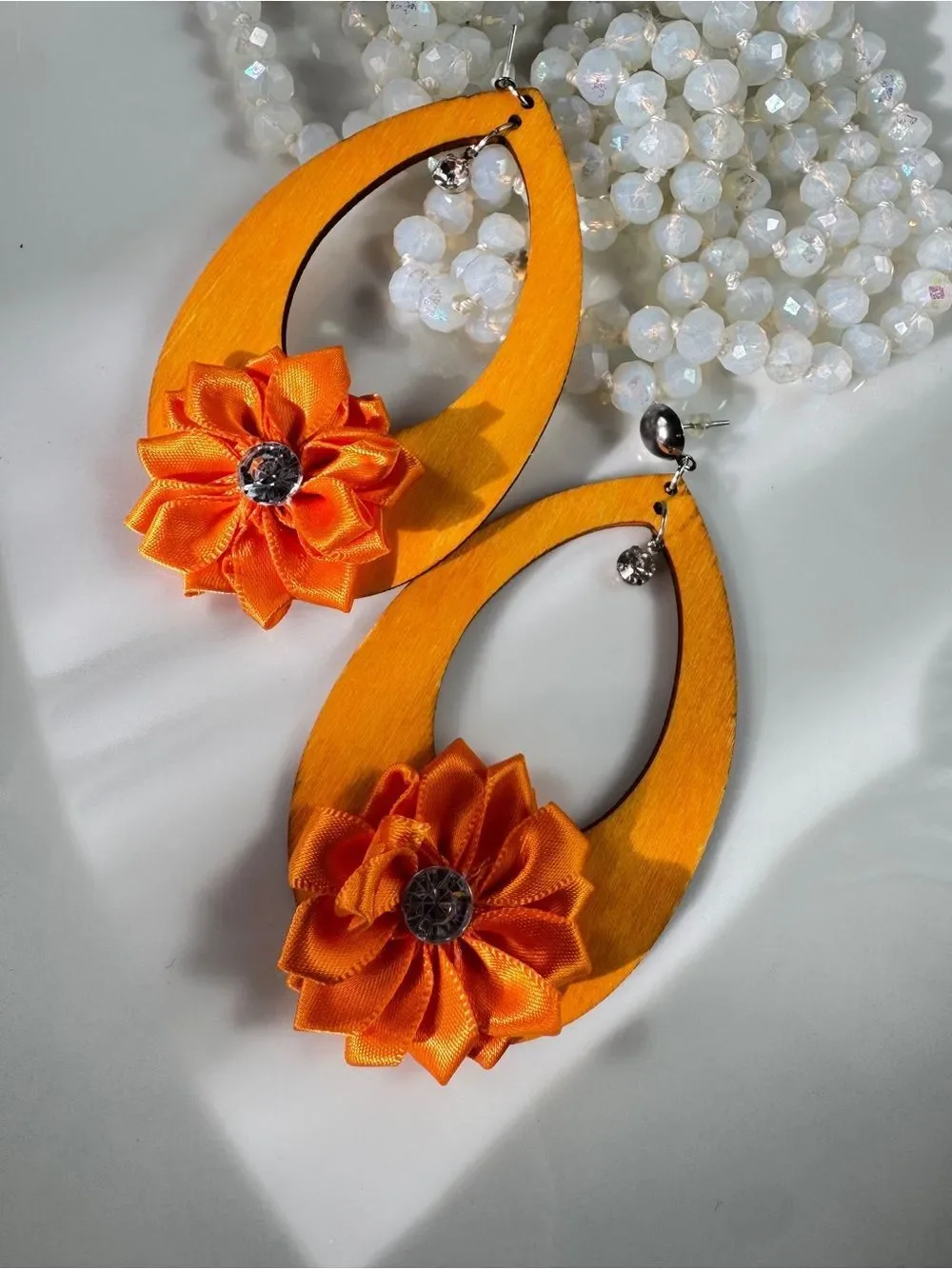 Handmade Orange Flower Drop Earrings - Bold Women's Jewelry
